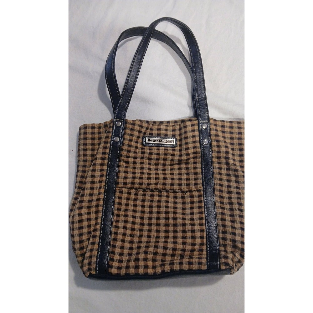 Longaberger Homestead Gingham Check Tote Bag Brown Black Small Handbag